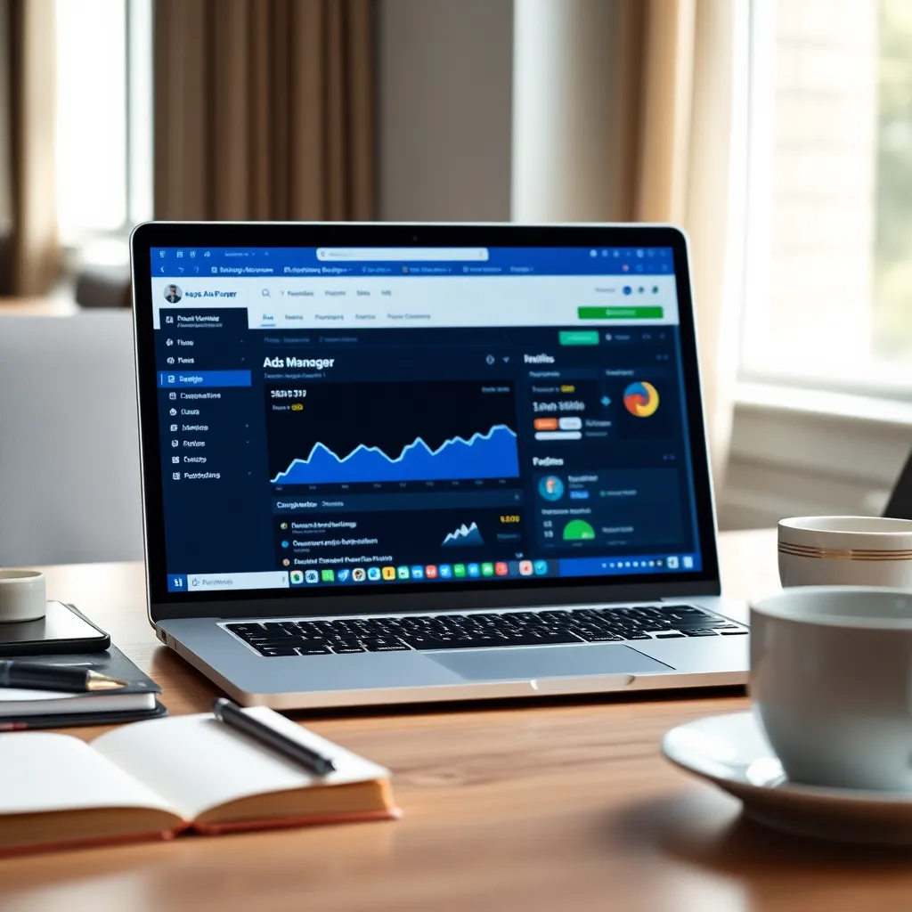 Специалист по таргетированной рекламе работает с интерфейсом Facebook Ads